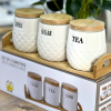 Tea Coffee & Sugar Jar Set with Bamboo Covers