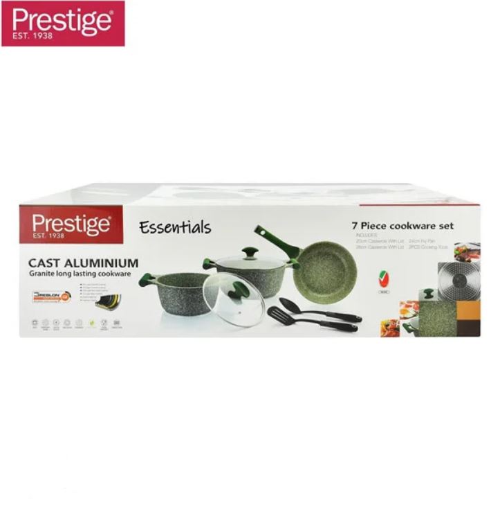 Prestige Essentials Granite Non-Stick Cast Aluminium Cookware sets Induction Base 7 Piece Green – 80960 6 Prestige Essentials Granite Non-Stick Cast Aluminium Cookware sets Induction Base 7 Piece Green – 80960
