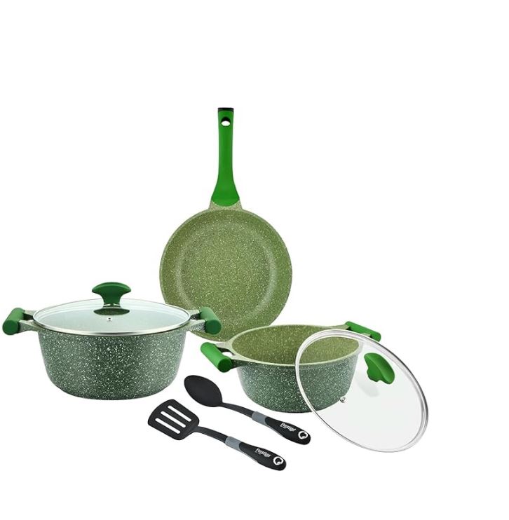 Prestige Essentials Granite Non-Stick Cast Aluminium Cookware sets Induction Base 7 Piece Green – 80960 2 Prestige Essentials Granite Non-Stick Cast Aluminium Cookware sets Induction Base 7 Piece Green – 80960