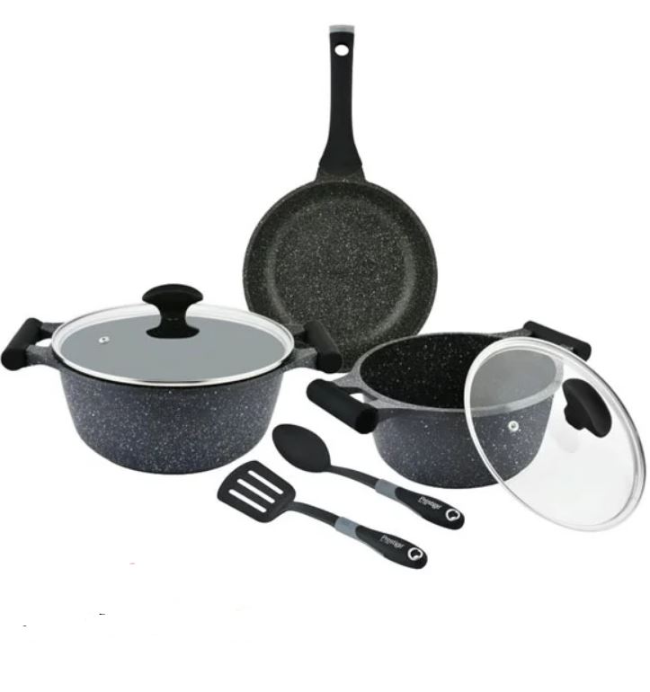 Prestige Essentials Granite 7 Piece Non-Stick Cast Aluminium Cookware Sets Induction Base Non Stick Casserole Fry Pan – Black 80962 1 Prestige Essentials Granite 7 Piece Non-Stick Cast Aluminium Cookware Sets Induction Base Non Stick Casserole Fry Pan – Black 80962