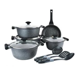 Prestige Essential Granite Cookware Set of 12 Pcs Black – 80965