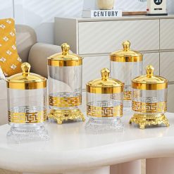 Acrylic Golden Jar Set 3 Pcs Stylish Storage Jars for Kitchen Snacks Dry Items