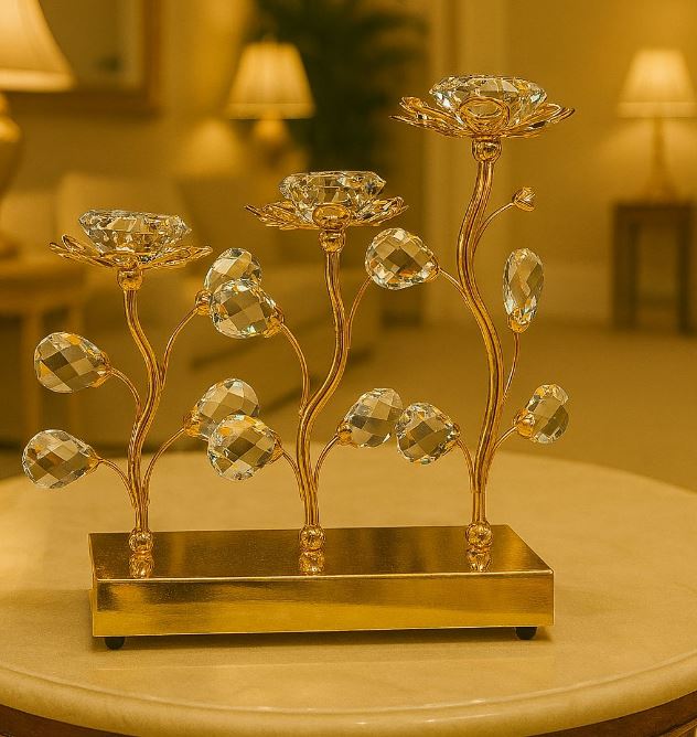 Elegant Golden Crystal Candle Stand 3Pcs 1 Elegant Golden Crystal Candle Stand 3Pcs