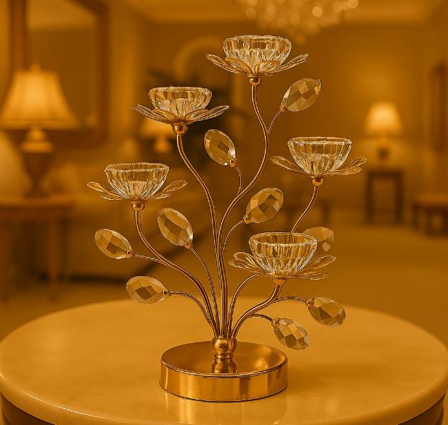 Elegant Golden Crystal Candle Stand 4 Pcs 1 Elegant Golden Crystal Candle Stand 4 Pcs