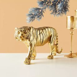 Decorative Golden Tiger Figurine Bold Table Decoration