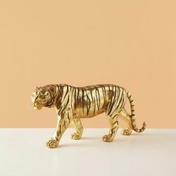 Decorative Golden Tiger Figurine Bold Table Decoration