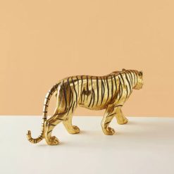 Decorative Golden Tiger Figurine Bold Table Decoration