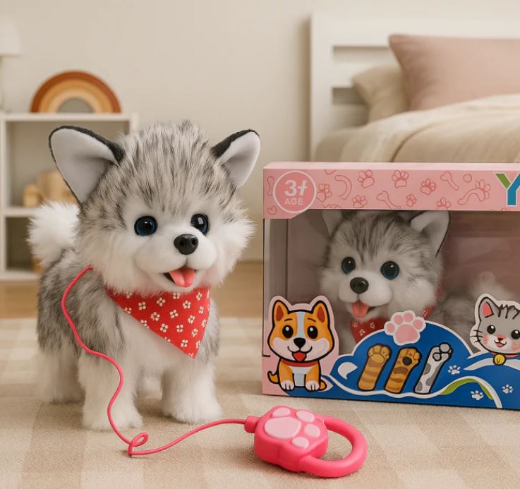 Interactive Dog on A Leash Walks Barking Recording Husky Toy 1 Interactive Dog on A Leash Walks Barking Recording Husky Toy