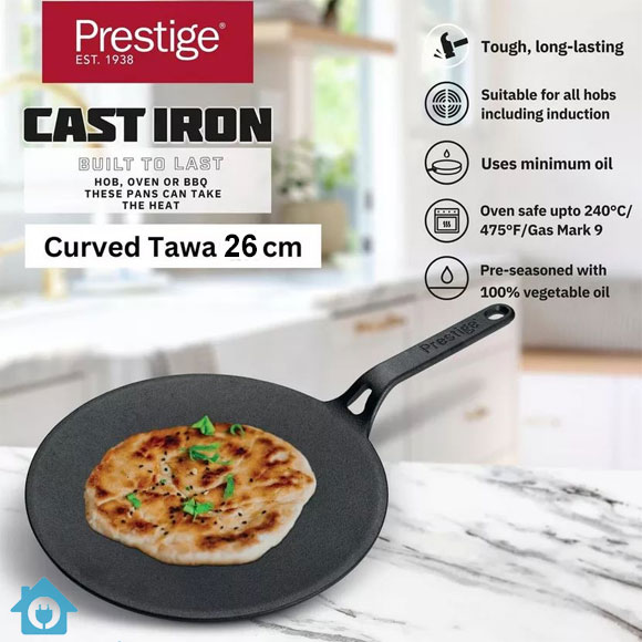 Prestige Cast Iron Curved Tawa 26cm – 48884 2 Prestige Cast Iron Curved Tawa 26cm – 48884