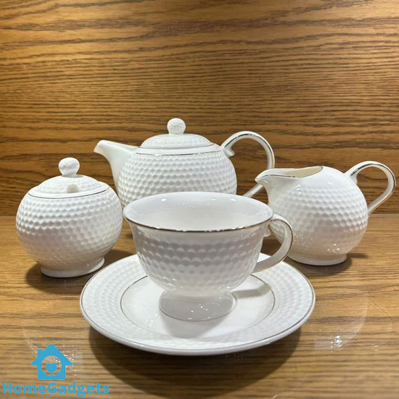 Self Dot Design Fine Bone Tea Set 17Pcs 1 Self Dot Design Fine Bone Tea Set 17Pcs