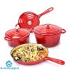 7pcs Cast Iron Enamel Cookware Set - Red 2 7pcs Cast Iron Enamel Cookware Set - Red