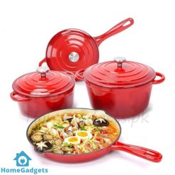 7pcs Cast Iron Enamel Cookware Set - Red