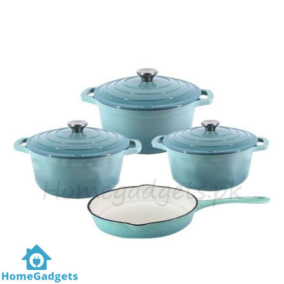 7pcs Cast Iron Enamel Cookware Set Turquoise 1 7pcs Cast Iron Enamel Cookware Set Turquoise