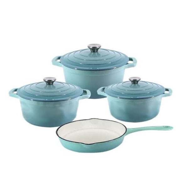 7pcs Cast Iron Enamel Cookware Set Turquoise 6 7pcs Cast Iron Enamel Cookware Set Turquoise1 homegadgets.pk