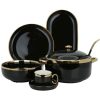 Asthetic Black Dinner Set Golden Rim 6 Person Serving 51 Piece