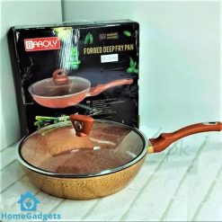 BAROLY Teflon Coated Copper Deep Fry Pan with Pyrex Glass Lid 28CM