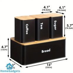 Bread Box with Sugar Tea Coffee 3 Pcs Containers Sets