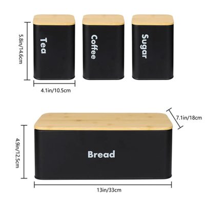 Bread Box with Sugar Tea Coffee 3 Pcs Containers Sets