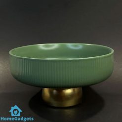Ceramic Fruit Bowl with Gold Metal Base for Kitchen Counter