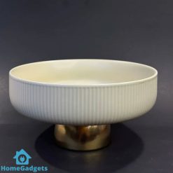 Ceramic Fruit Bowl with Gold Metal Base for Kitchen Counter