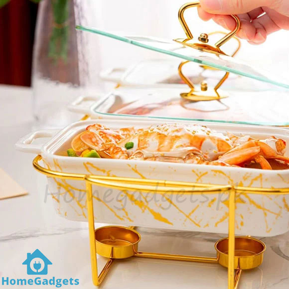 Ceramic Triple Chafing Dish Buffet Warmer 9Inch