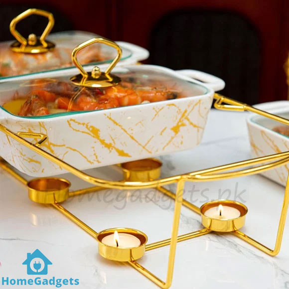 Ceramic Triple Chafing Dish Buffet Warmer 9Inch