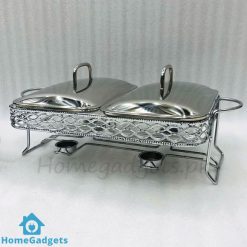 Double Pot Buffet Glass Inner Serving Dish Silver