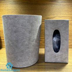 Elegant Faux Leather Tissue Box Dustbin Set