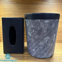 Elegant Faux Leather Tissue Box Dustbin Set