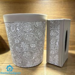 Elegant Faux Leather Tissue Box Dustbin Set