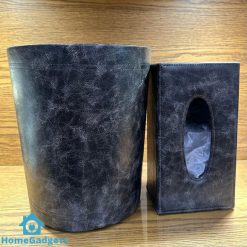 Elegant Faux Leather Tissue Box Dustbin Set