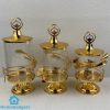 Golden Glass Jars Set with Metal Lid and Stand