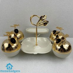 Golden Metal Candy Jar Canisters Set of 4 with Stand