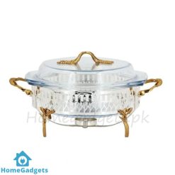 ORCHID Glass Serving Buffet Dish With Burner Gold Silver
