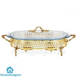 ORCHID Oval Glass Serving Buffet Dish With Burner Gold