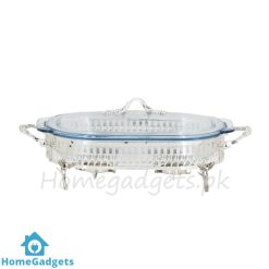 ORCHID Oval Glass Serving Buffet Dish With Burner Silver
