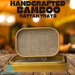 Premium Handcrafted Bamboo Rattan Tray Set of 3 9 Premium Handcrafted Bamboo Rattan Tray Set of 3