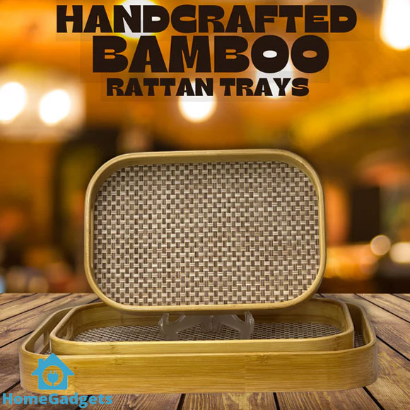Premium Handcrafted Bamboo Rattan Tray Set of 3 5 Premium Handcrafted Bamboo Rattan Tray Set of 3