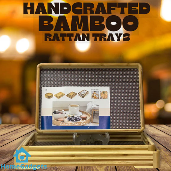 Premium Handcrafted Bamboo Rattan Tray Set of 3 4 Premium Handcrafted Bamboo Rattan Tray Set of 3