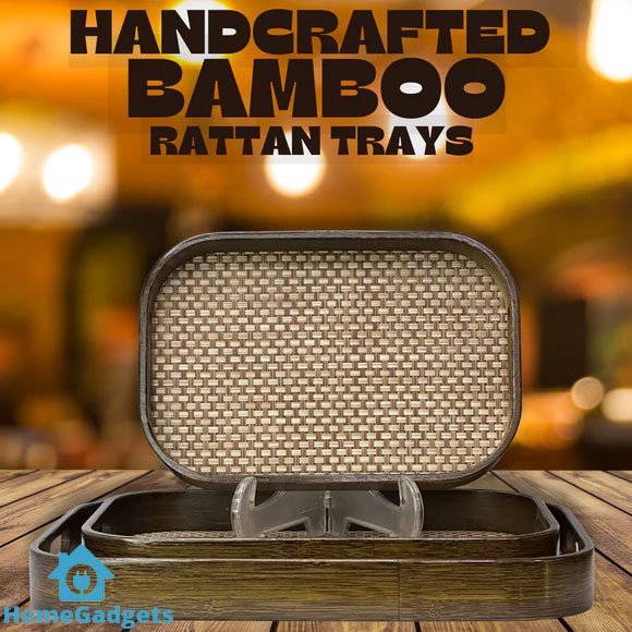 Premium Handcrafted Bamboo Rattan Tray Set of 3 3 Premium Handcrafted Bamboo Rattan Tray Set of 3