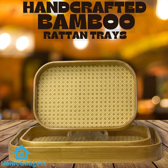 Premium Handcrafted Bamboo Rattan Tray Set of 3 2 Premium Handcrafted Bamboo Rattan Tray Set of 3