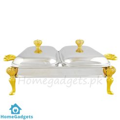 Rectangular Serving Glass Dish With Candle Stand Buffet Food Warmer 2×1.5 Liter