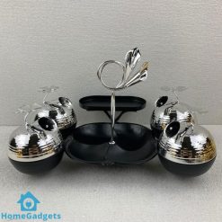 Silver Metal Candy Jar Canisters Set of 4 with Stand