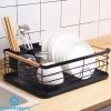Stainless Steel Kitchen Dish Storage Rack Wooden Handle