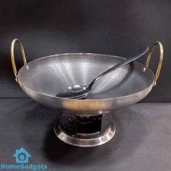 Stainless Steel Serving wok-Karahi with Burner Stand with Spoon Size 1-kg