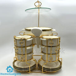 22 Pcs Ceramic Soup Set with Golden Stand