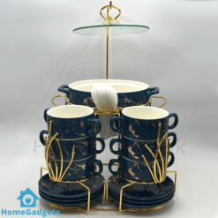 22 Pcs Ceramic Soup Set with Golden Stand Blue
