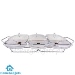 Triple Food Warmer Glass Dish 3×1.5 Liters K-570