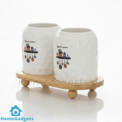 2 Piece Spoon Organizer with Bamboo Stand