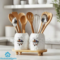 2 Piece Spoon Organizer with Bamboo Stand